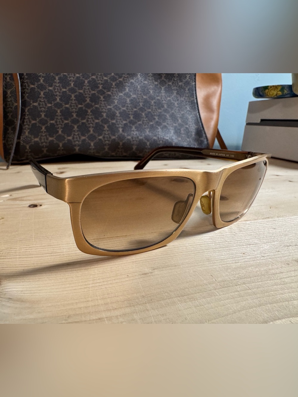 Donna Karan 9603S 714 Women’s Rectangle Sunglasses Titanium Gold Frame Brown